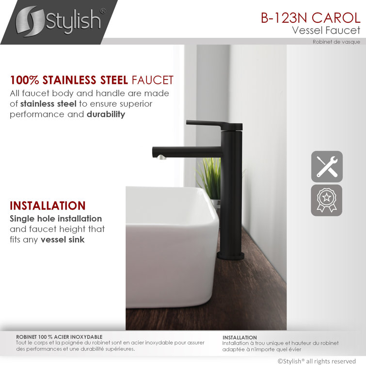 Matte Black Stainless Steel Single Handle Vessel Bathroom Faucet