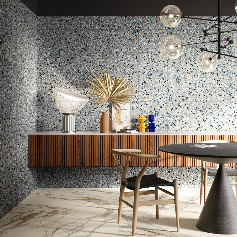Shards Terrazzo 8" x 8" Matte Blue Porcelain Tile
