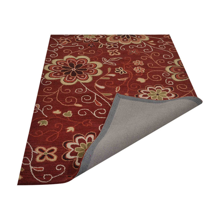 Handmade Floral Tufted Wool Rectangular Rug in Red, 5'x8'