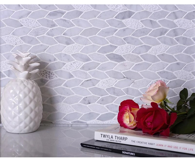 White and Gray Leaf Pattern Marble Mosaic Tile