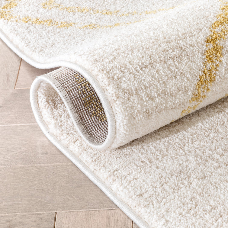 Kennedy Ivory and Yellow Round Synthetic Kids Rug