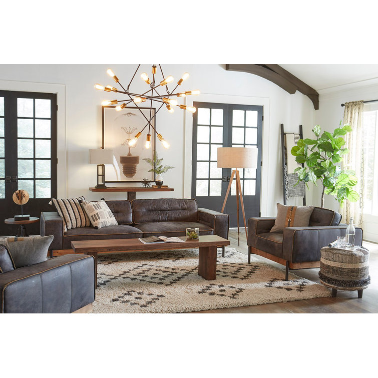 Chiavari Vintage Cognac Leather Sofa with Oak Base