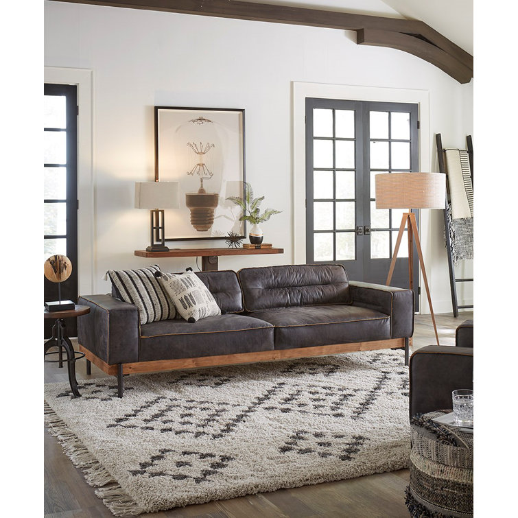 Chiavari Vintage Cognac Leather Sofa with Oak Base