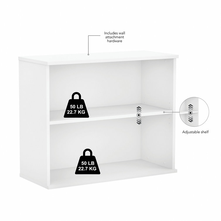 Transitional White Engineered Wood Adjustable 2-Shelf Bookcase
