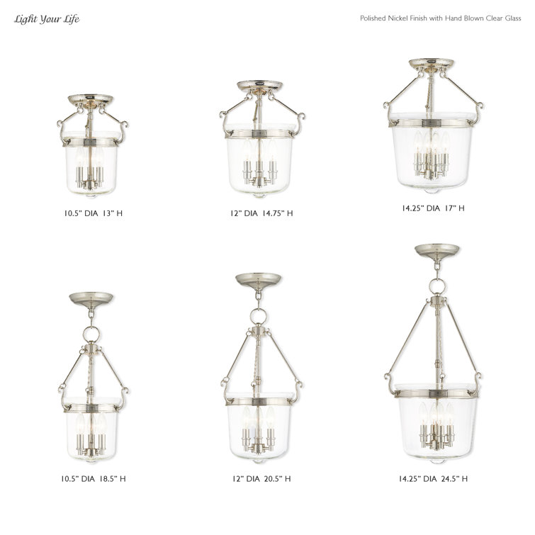Polished Nickel 4-Light Hand-Crafted Clear Glass Jar Pendant