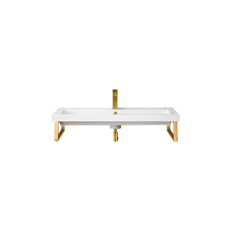 Boston 39.5" White Mineral Composite Wall-Mount Sink with Radiant Gold Frame