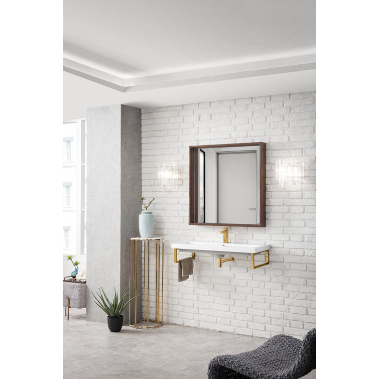 Boston 39.5" White Mineral Composite Wall-Mount Sink with Radiant Gold Frame