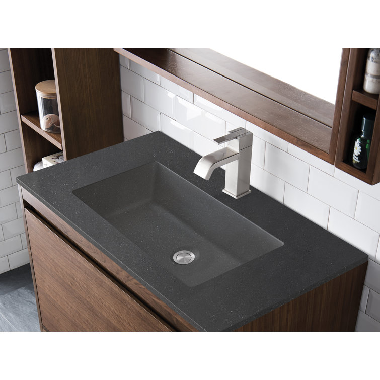 Mantova 35.4" Mid-Century Walnut and Charcoal Black Wall-Mount Vanity