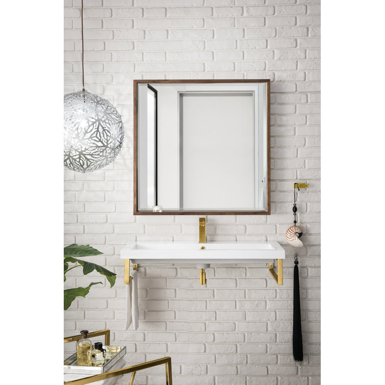Boston 39.5" White Mineral Composite Wall-Mount Sink with Radiant Gold Frame