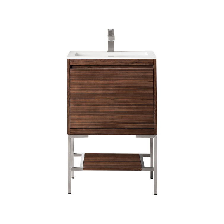 Mid-Century Walnut Single Vanity with Glossy White Top