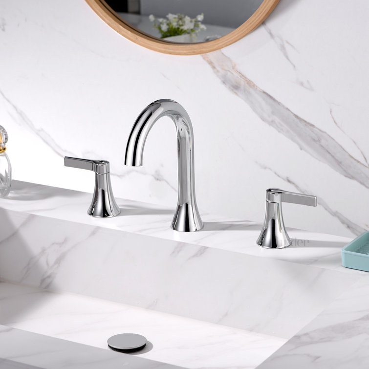 Chrome Widespread 2-Handle Bathroom Faucet with Drain Assembly