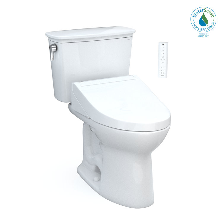 White Vitreous China Elongated Two-Piece Toilet with Bidet Seat