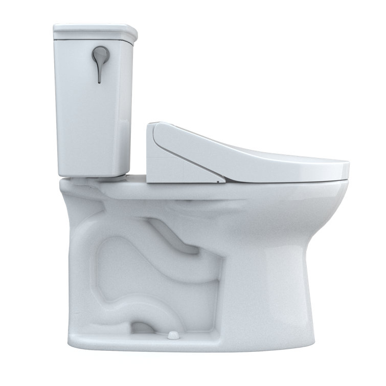 White Vitreous China Elongated Two-Piece Toilet with Bidet Seat
