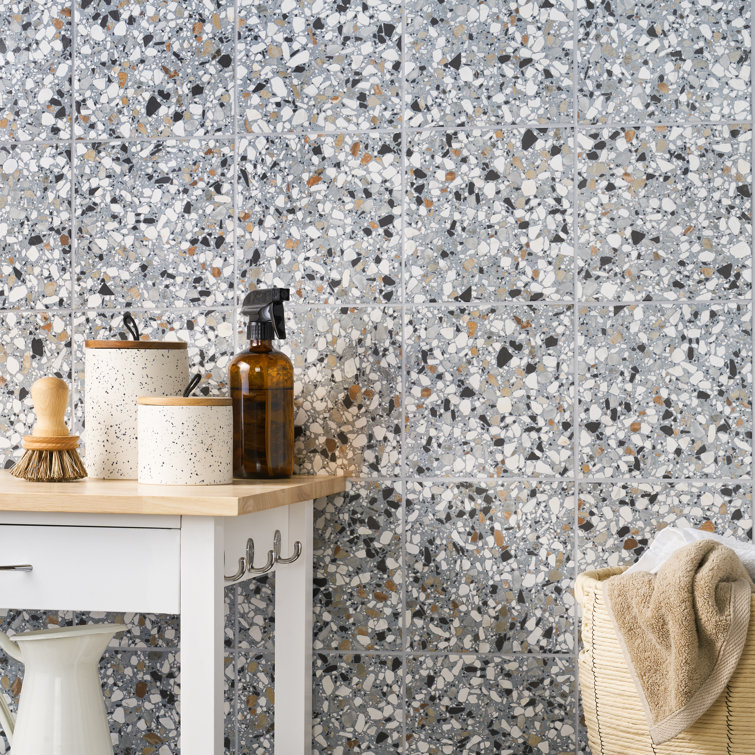 Shards Terrazzo 8" x 8" Matte Blue Porcelain Tile