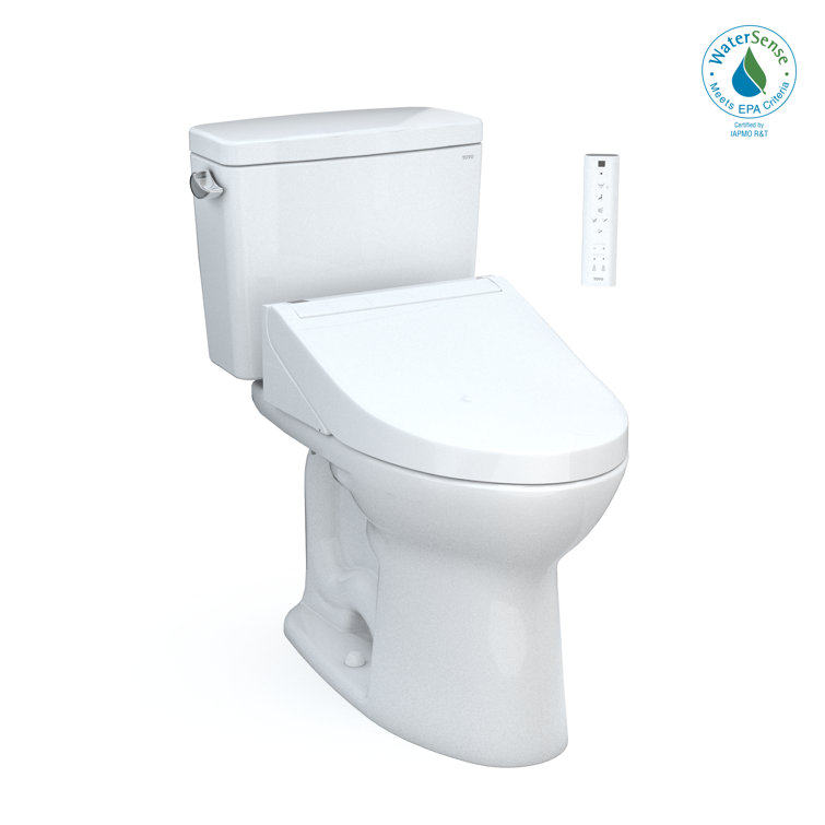 White High Efficiency Elongated Two-Piece Toilet with Bidet Seat