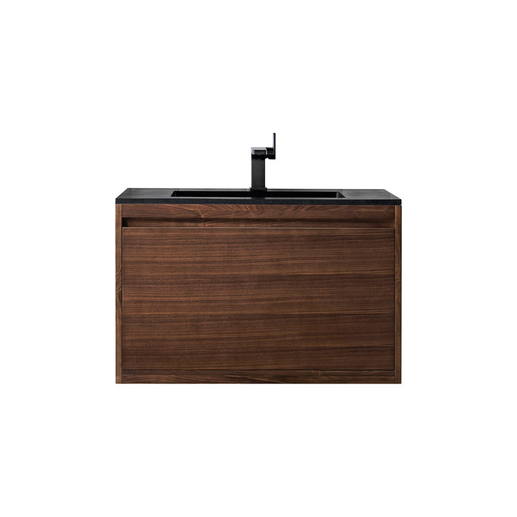 Mantova 35.4" Mid-Century Walnut and Charcoal Black Wall-Mount Vanity