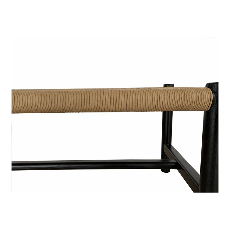 Black Elm Wood Bench with Woven Rope Seat