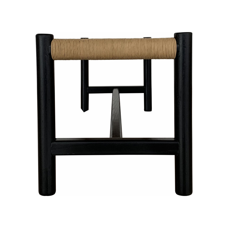 Elmwood Black 60" Artisanal Woven Bench with Natural Fiber Seat