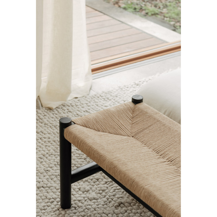 Black Elm Wood Bench with Woven Rope Seat