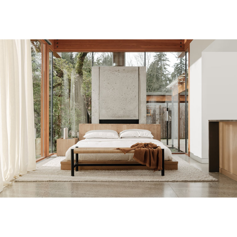 Elmwood Black 60" Artisanal Woven Bench with Natural Fiber Seat