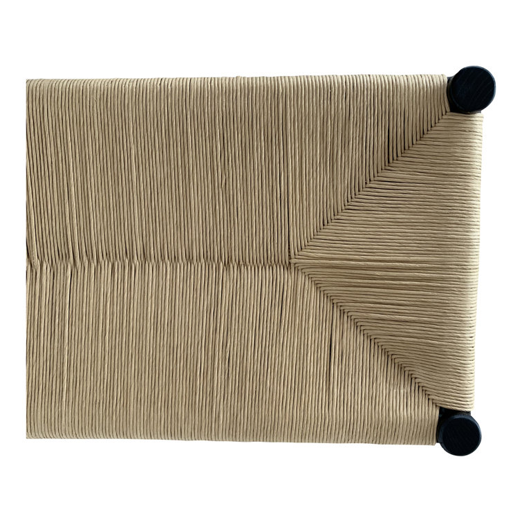 Black Elm Wood Bench with Woven Rope Seat