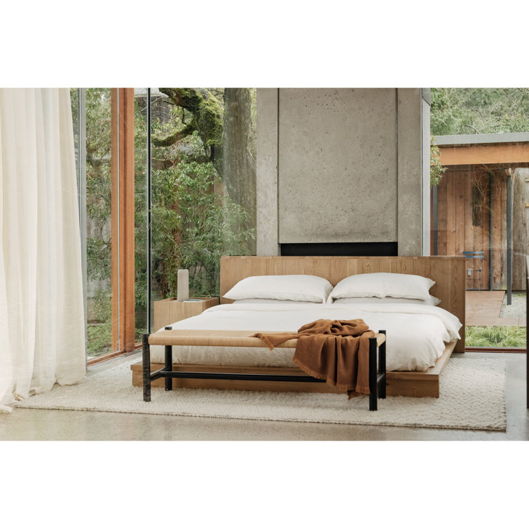 Elmwood Black 60" Artisanal Woven Bench with Natural Fiber Seat
