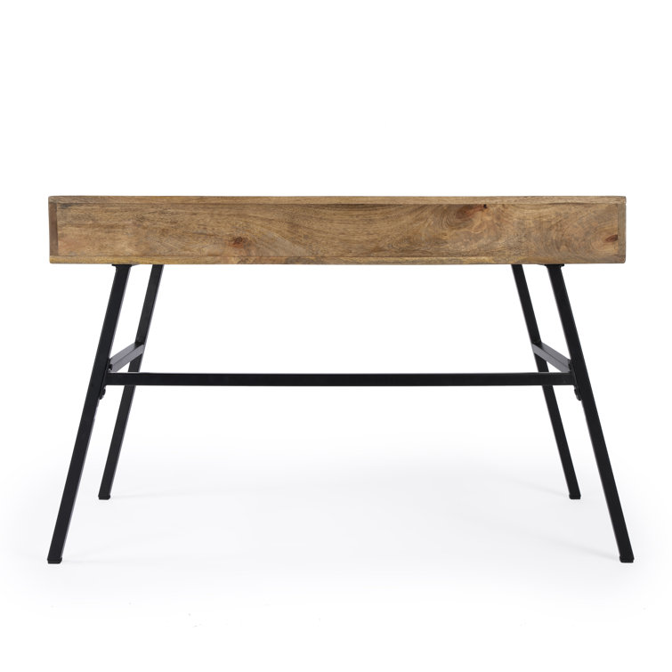 Modern Industrial Black Iron and Mango Wood Desk with Drawers