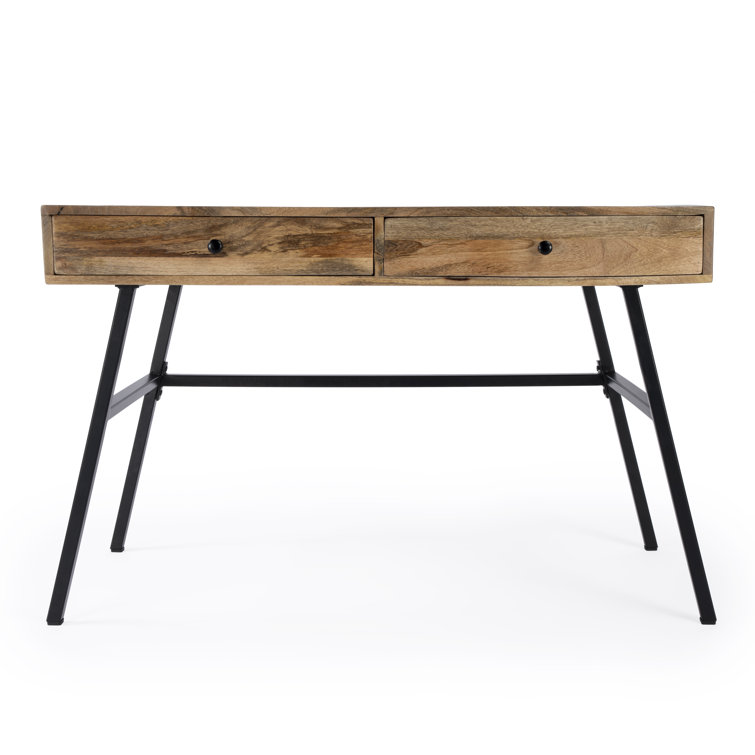 Modern Industrial Black Iron and Mango Wood Desk with Drawers