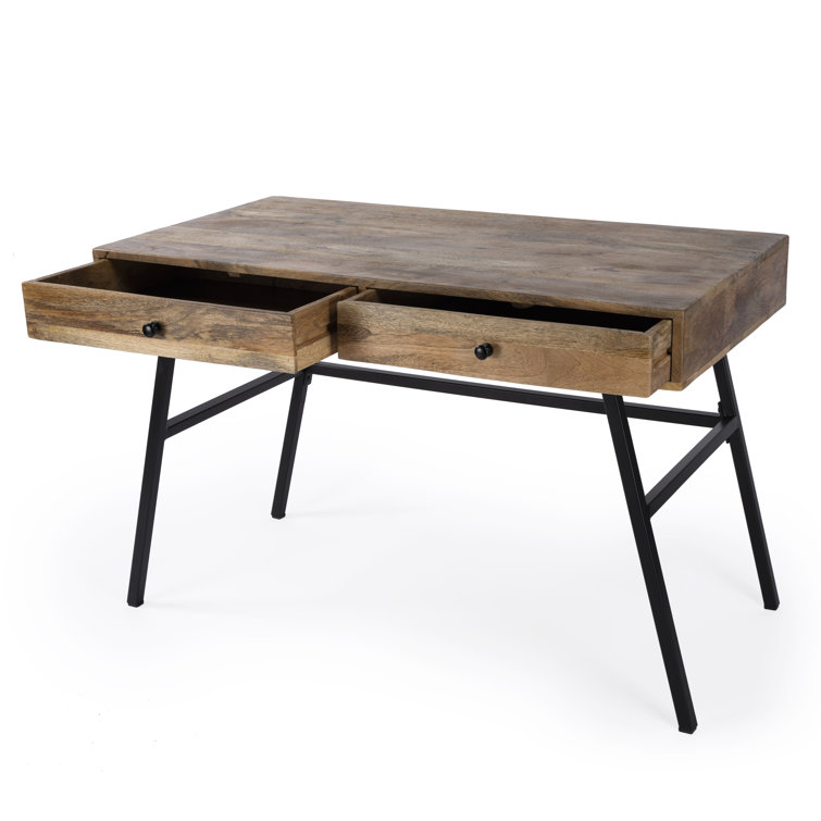 Modern Industrial Black Iron and Mango Wood Desk with Drawers