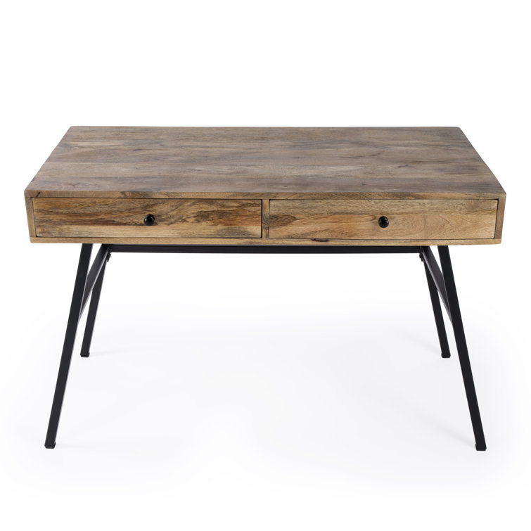 Modern Industrial Black Iron and Mango Wood Desk with Drawers