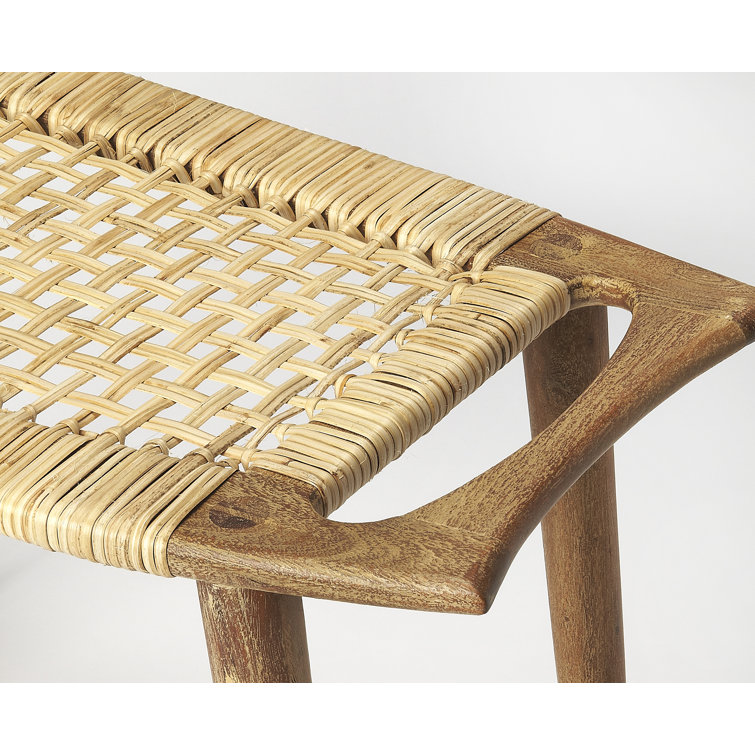 Natural Mango Wood and Woven Rattan Footstool