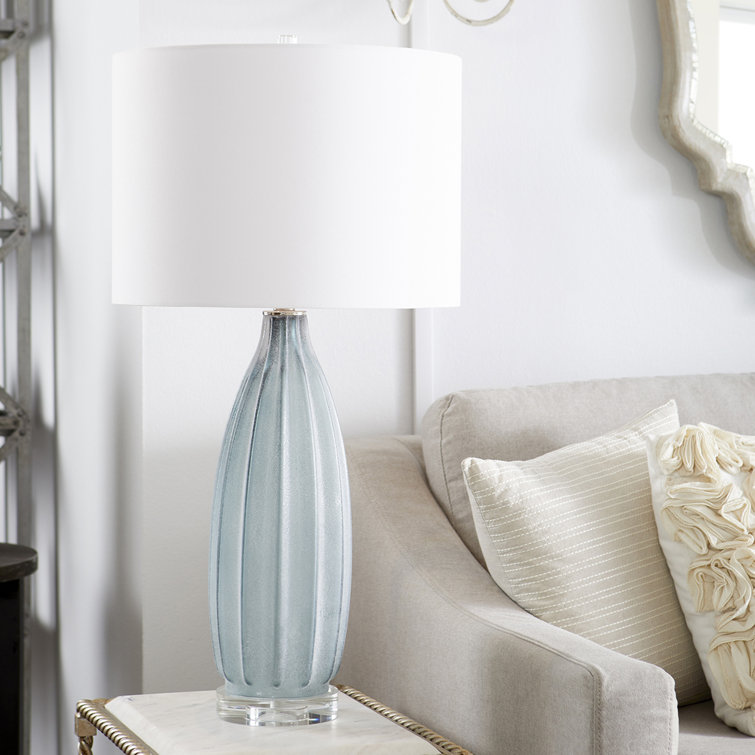 Blakemore Grey Glass Table Lamp with Off-White Cotton Shade