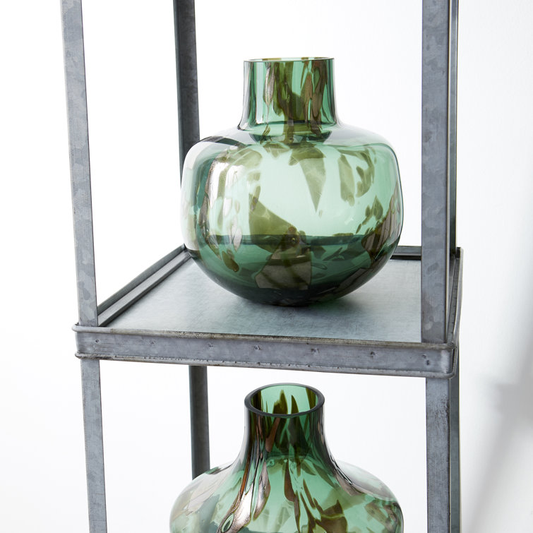 Green and Gold Glass Table Vase with Abstract Design