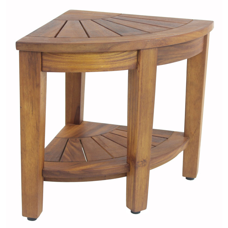 OptiArea Space-Saving Teak Corner Shower Bench with Shelf
