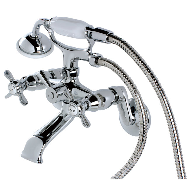 Polished Chrome Wall Mount Clawfoot Tub Faucet with Hand Shower