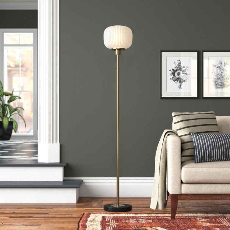 Antique Brass & Black Modern 65'' Floor Lamp with Frosted Glass Shade