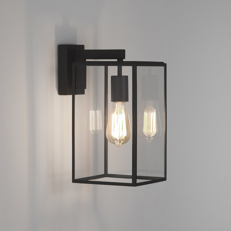 Textured Black Glass Lantern Outdoor Wall Sconce