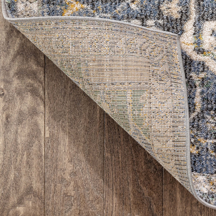Blue Distressed Oriental Synthetic Area Rug 5'3" x 7'3"