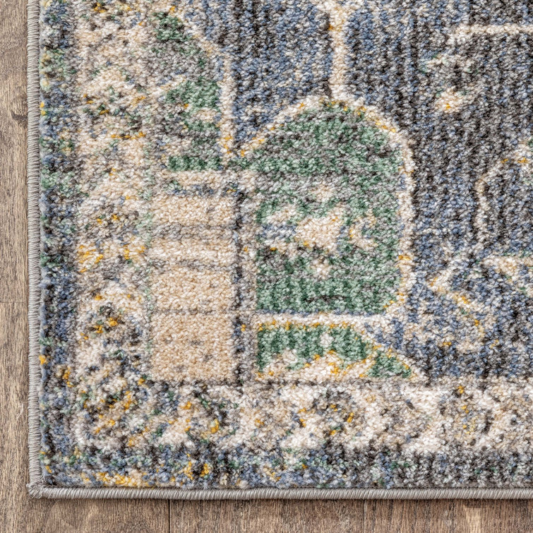 Blue Distressed Oriental Synthetic Area Rug 5'3" x 7'3"