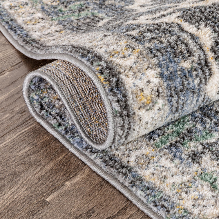 Blue Distressed Oriental Synthetic Area Rug 5'3" x 7'3"
