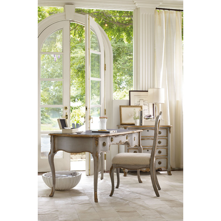 Gray and Gold French Country Upholstered Desk Chair