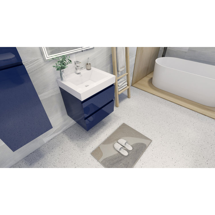 24" High Gloss White and Blue Wall-Mounted Single Bathroom Vanity