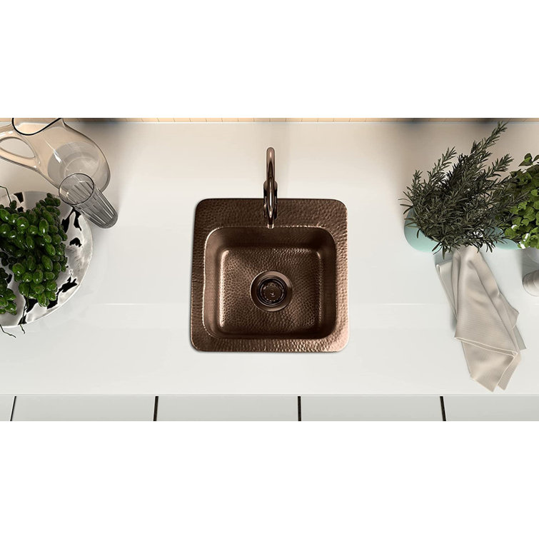 Hand Hammered Copper Drop-In Single Bowl Bar Sink 15"