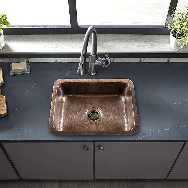 21" Hammered Copper Rectangular Drop-In Single Bowl Kitchen Sink