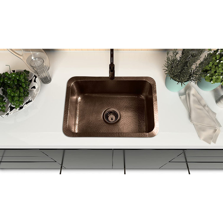 21" Hammered Copper Rectangular Drop-In Single Bowl Kitchen Sink