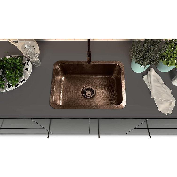 21" Hammered Copper Rectangular Drop-In Single Bowl Kitchen Sink