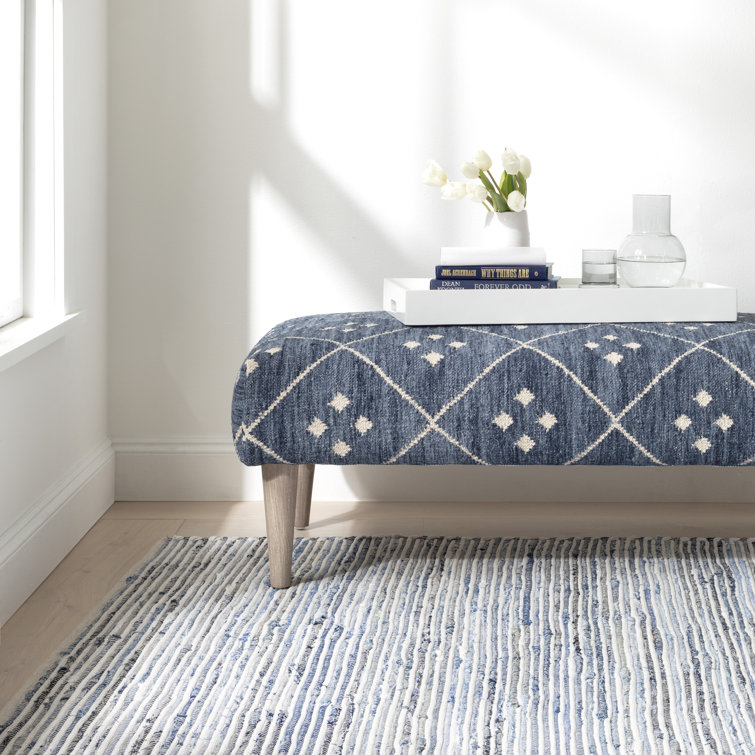 Blue and White Handwoven Cotton Stripe Rug, 3'0"x5'0"