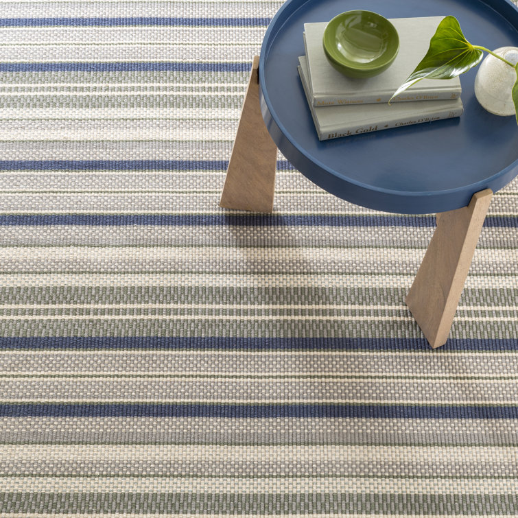 Dove Gray & Ivory Striped Handmade Cotton 8'x10' Rug