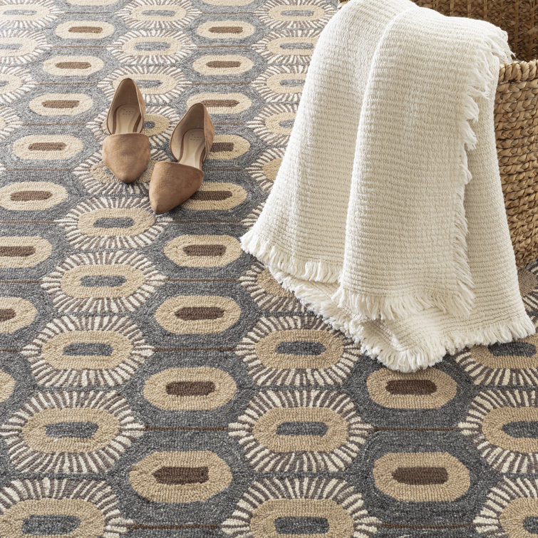 Stowe Geometric Gray Wool Handmade Flatweave Rug