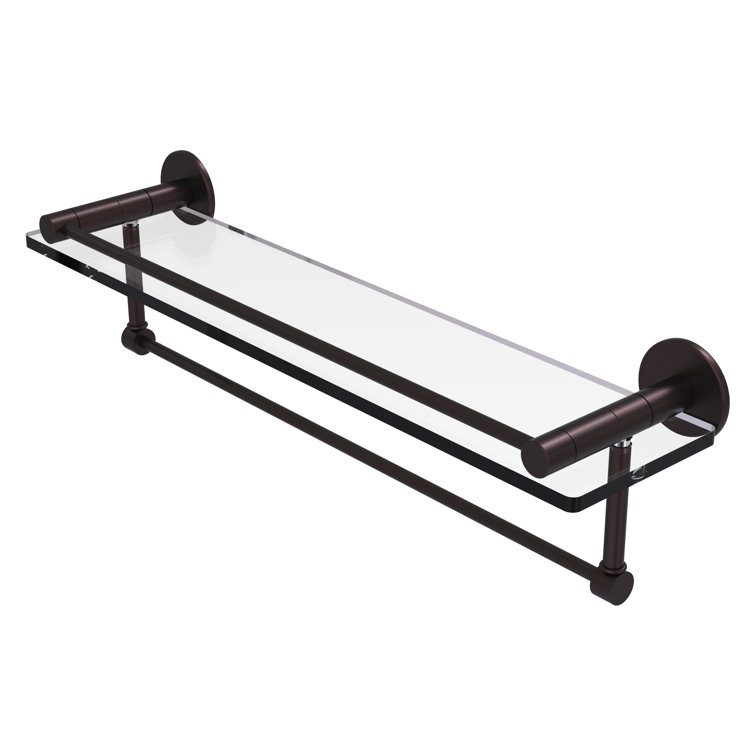 Antique Bronze Glass Wall Shelf with Towel Bar